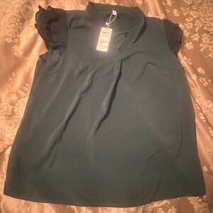 Vokiran Green Size XXL V-Neck Blouse with Ruffle Sleeves